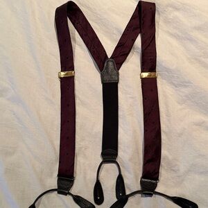 Burgundy and Black Silk Suspenders with Gold Accents